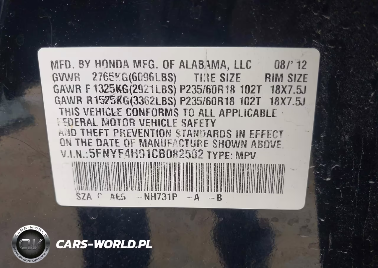2012 Honda Pilot Touring VIN:5FNYF4H91CB082502 - 9