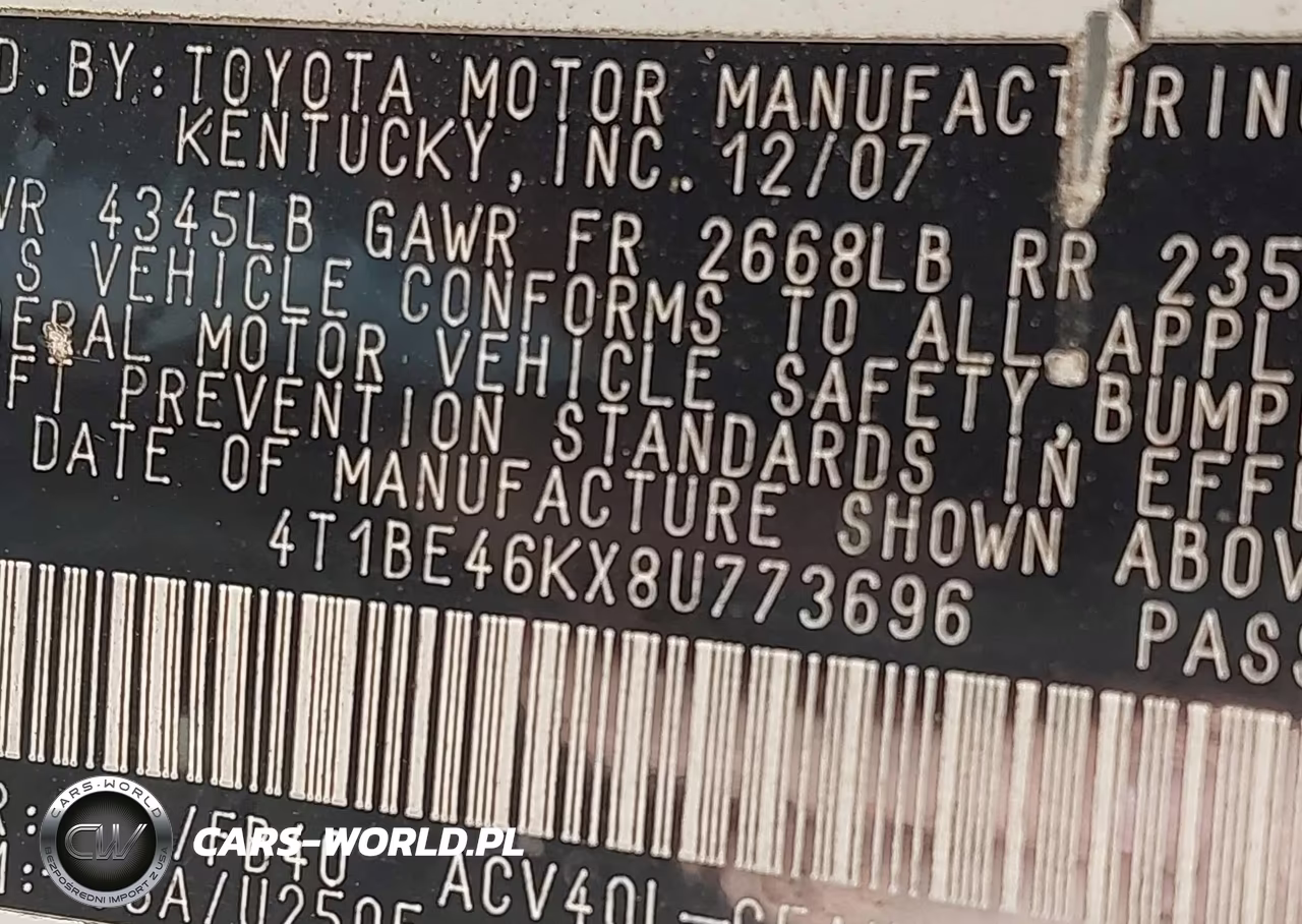 2008 Toyota Camry Ce-Le-Xle-Se VIN:4T1BE46KX8U773696 - 9