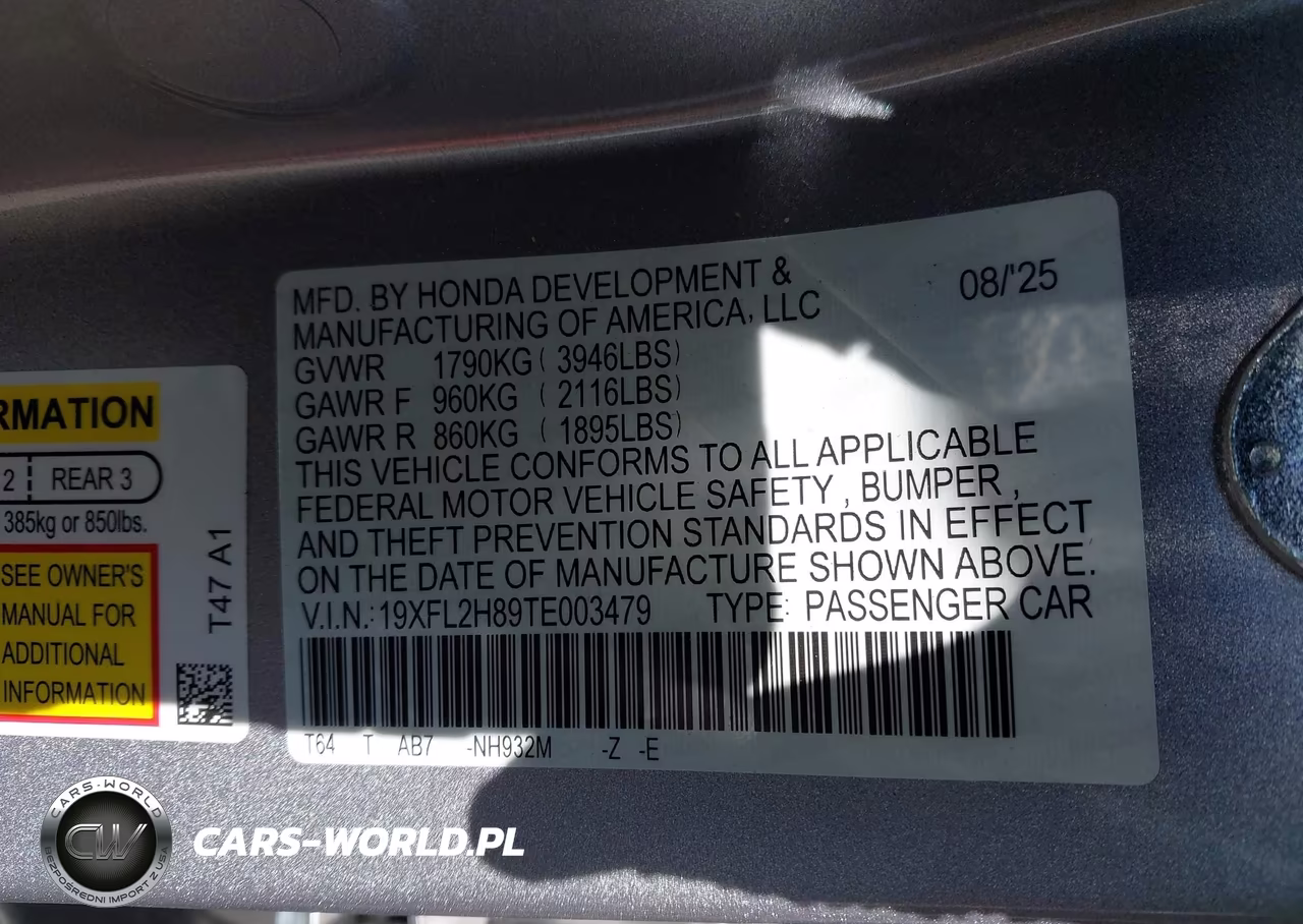 2026 Honda Civic Sport VIN:19XFL2H89TE003479 - 9