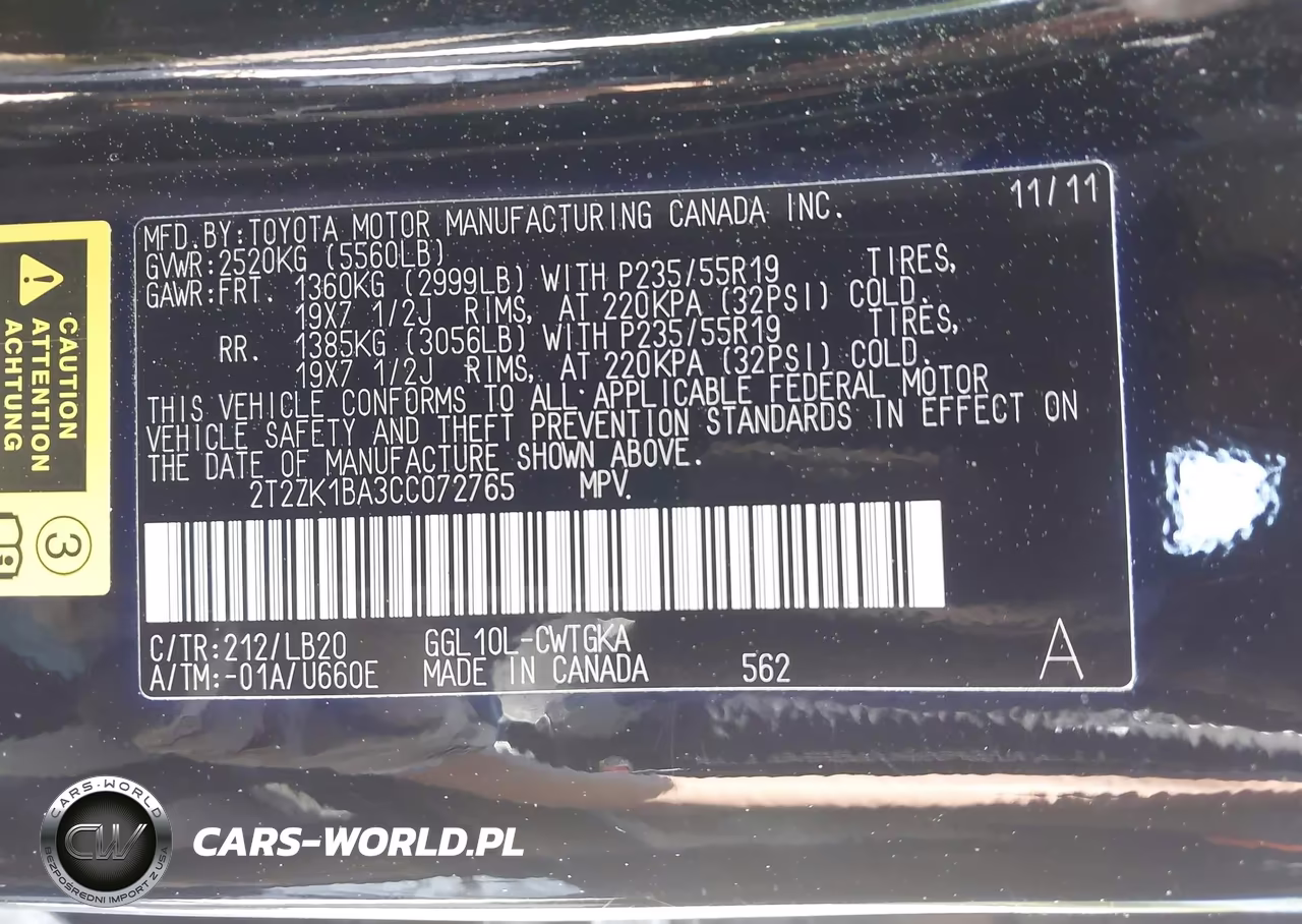 2012 Lexus Rx 350 VIN:2T2ZK1BA3CC072765 - 9
