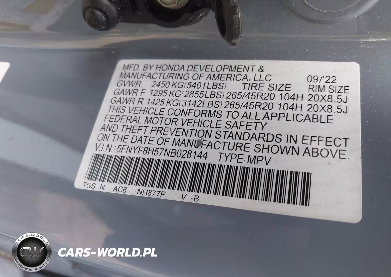 2022 Honda Passport Awd Ex-L VIN:5FNYF8H57NB028144 - 9