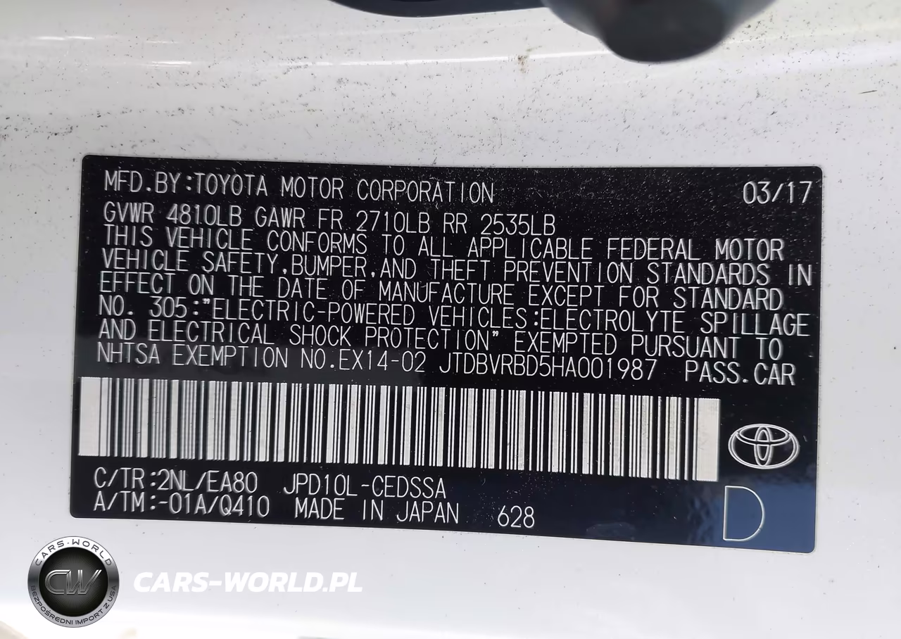 2017 Toyota Mirai VIN:JTDBVRBD5HA001987 - 9