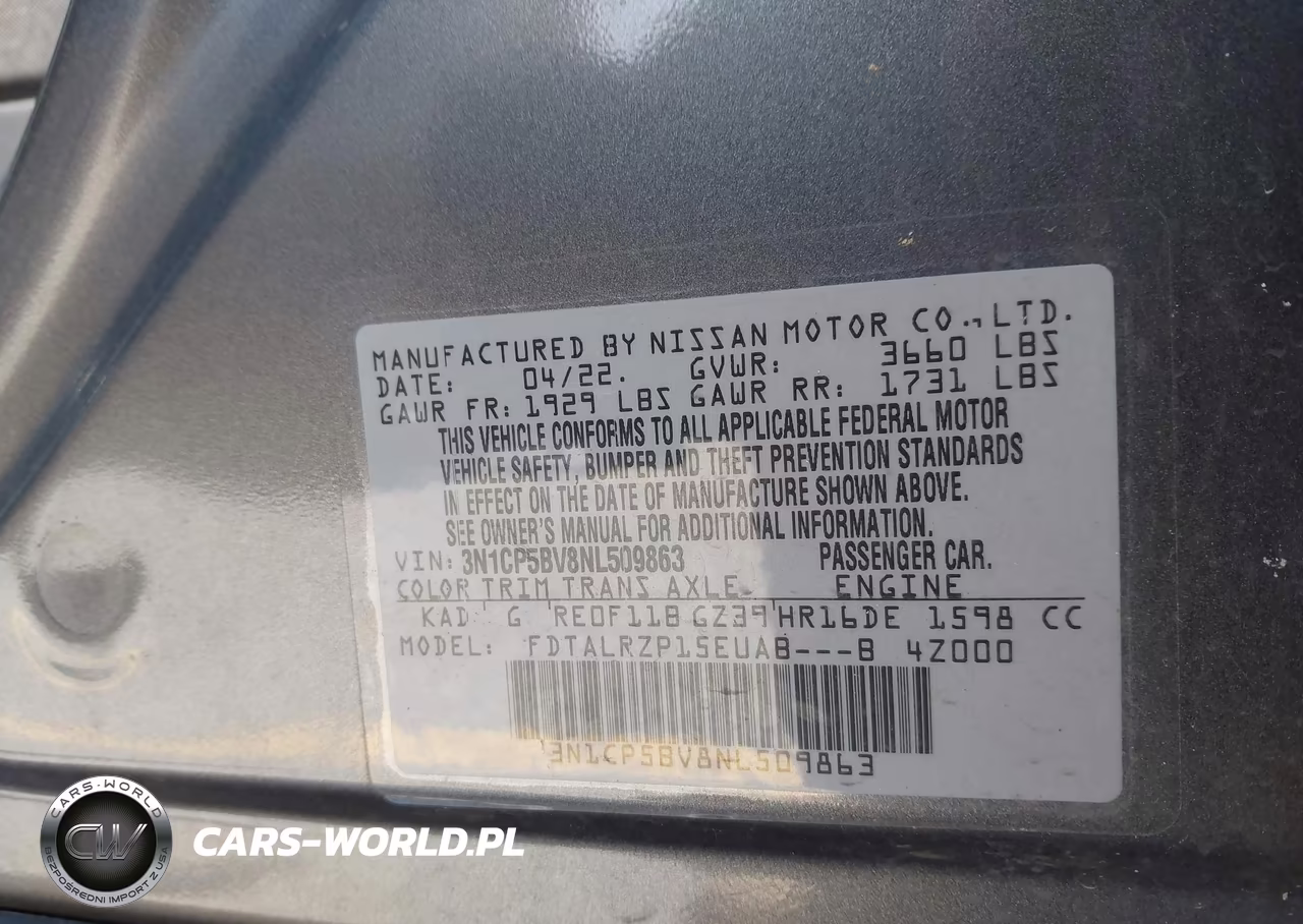 2022 Nissan Kicks S Xtronic Cvt VIN:3N1CP5BV8NL509863 - 9