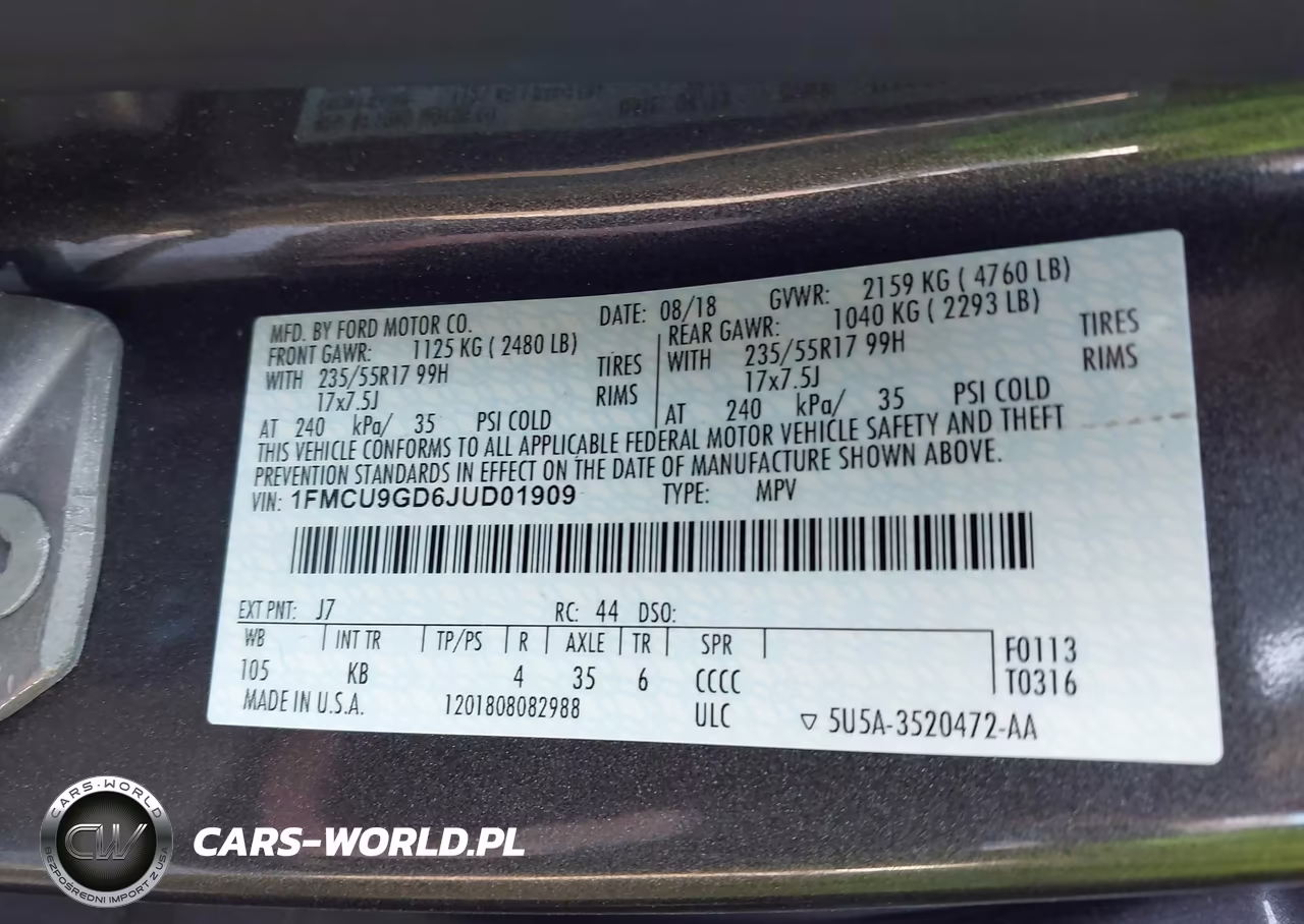 2018 Ford Escape Se VIN:1FMCU9GD6JUD01909 - 9
