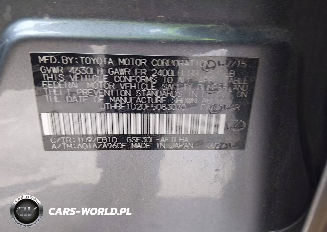 2015 Lexus Is 250 VIN:JTHBF1D20F5083030 - 9