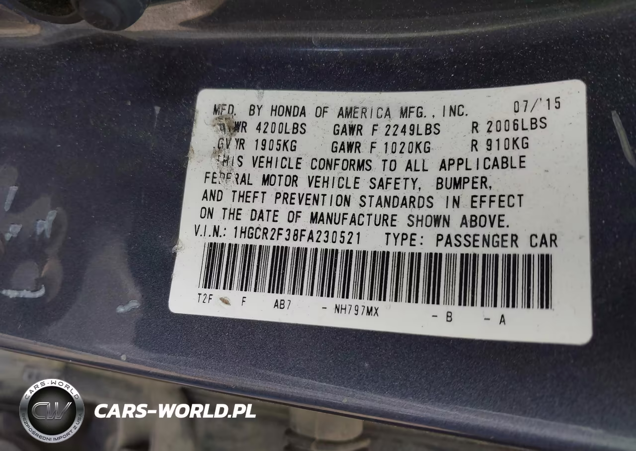 2015 Honda Accord Lx VIN:1HGCR2F38FA230521 - 9