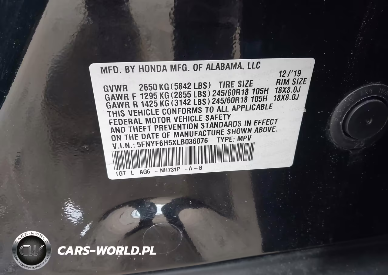 2020 Honda Pilot Ex-L VIN:5FNYF6H5XLB036076 - 9