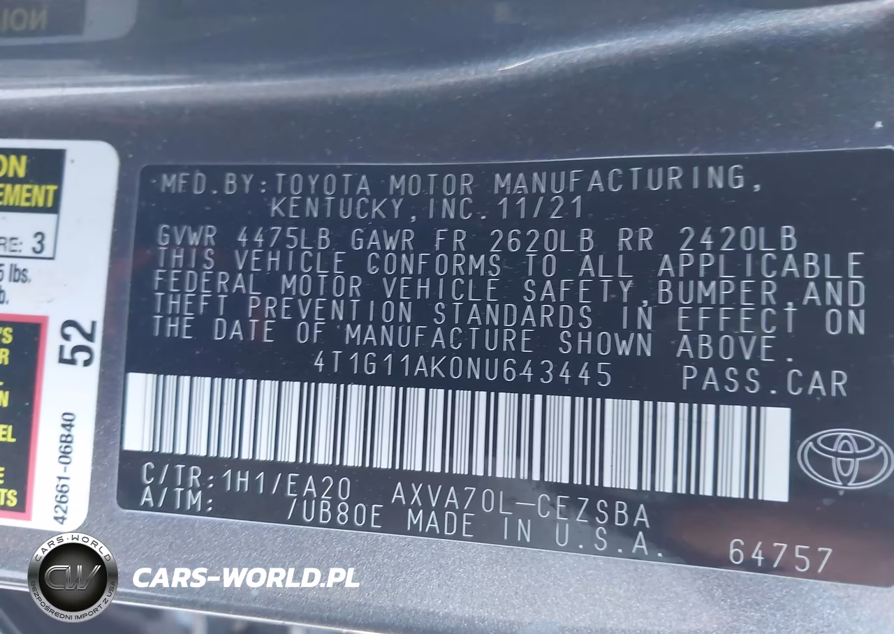 2022 Toyota Camry Se VIN:4T1G11AK0NU643445 - 9