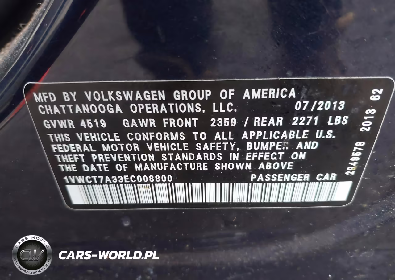 2014 Volkswagen Passat 1.8T Sel Premium VIN:1VWCT7A33EC008800 - 9