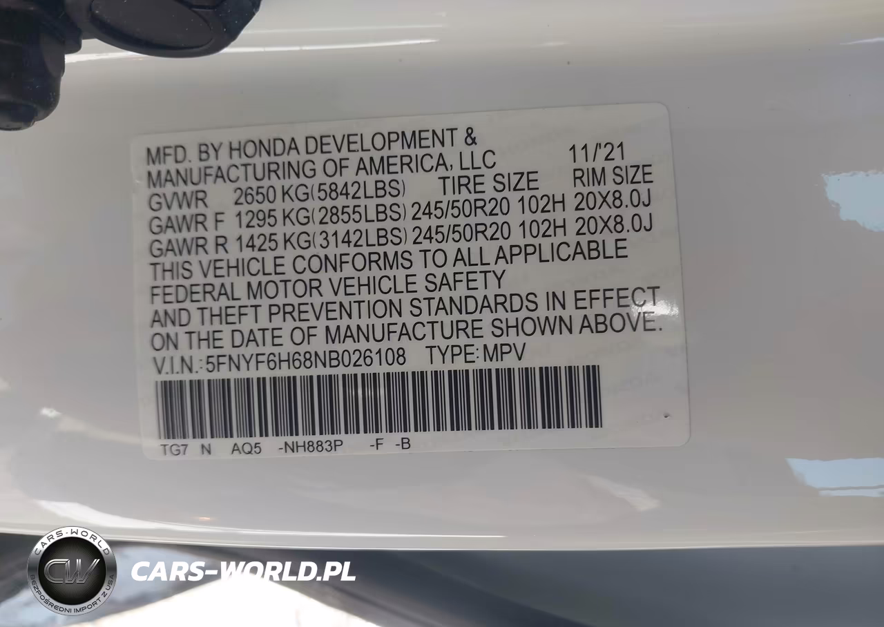 2022 Honda Pilot Awd Touring 7 Passenger VIN:5FNYF6H68NB026108 - 9