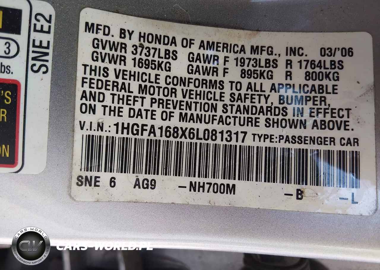 2006 Honda Civic Ex VIN:1HGFA168X6L081317 - 9