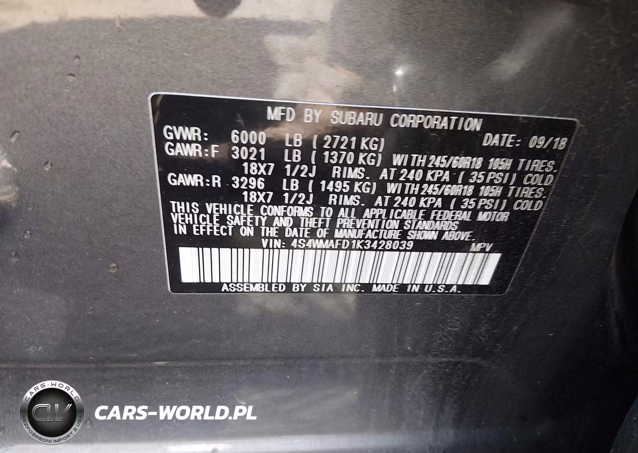 2019 Subaru Ascent Premium VIN:4S4WMAFD1K3428039 - 9