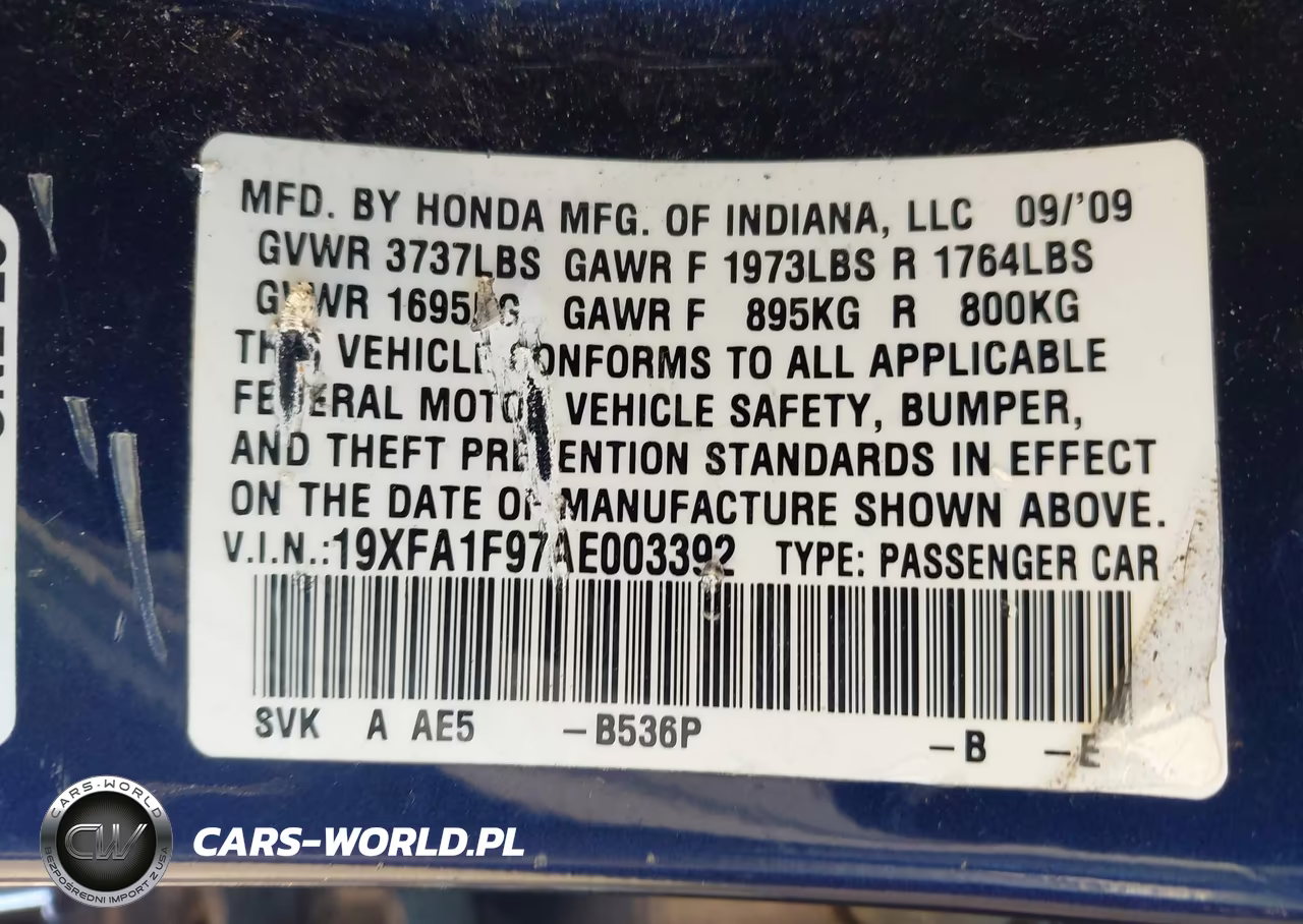 2010 Honda Civic Ex-L VIN:19XFA1F97AE003392 - 9
