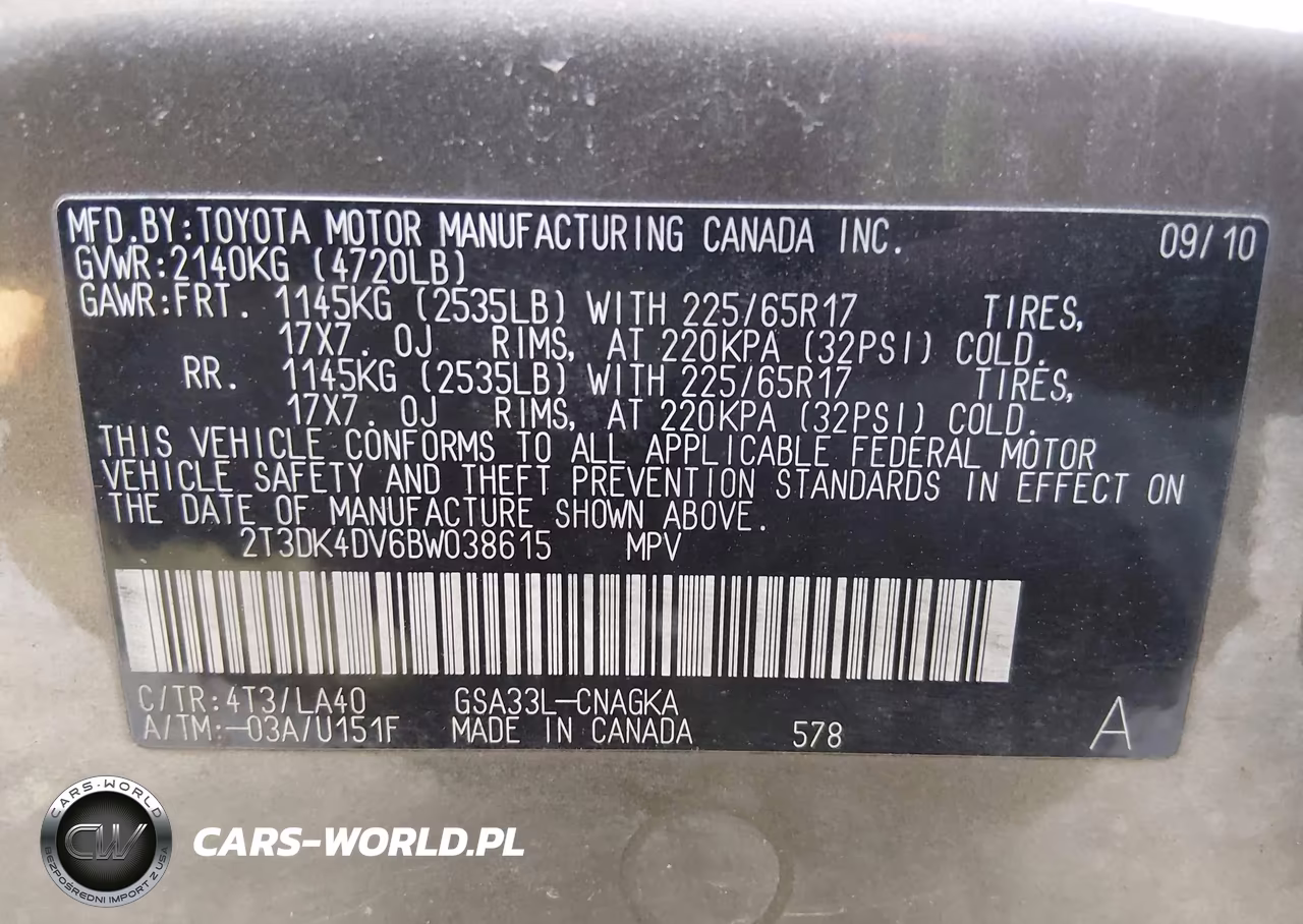 2011 Toyota Rav4 Limited V6 VIN:2T3DK4DV6BW038615 - 9
