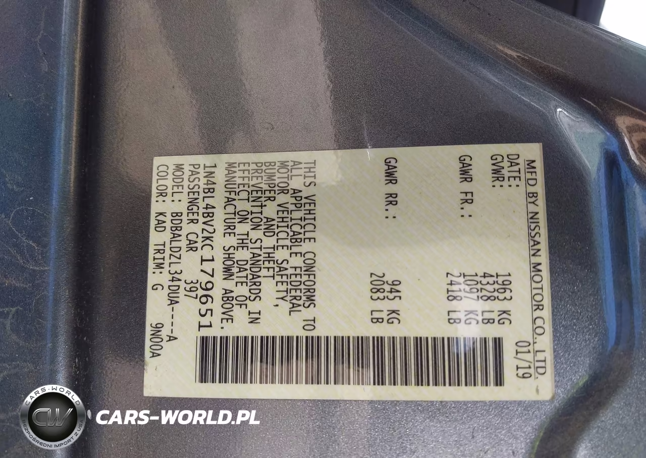 2019 Nissan Altima 2.5 S VIN:1N4BL4BV2KC179651 - 9