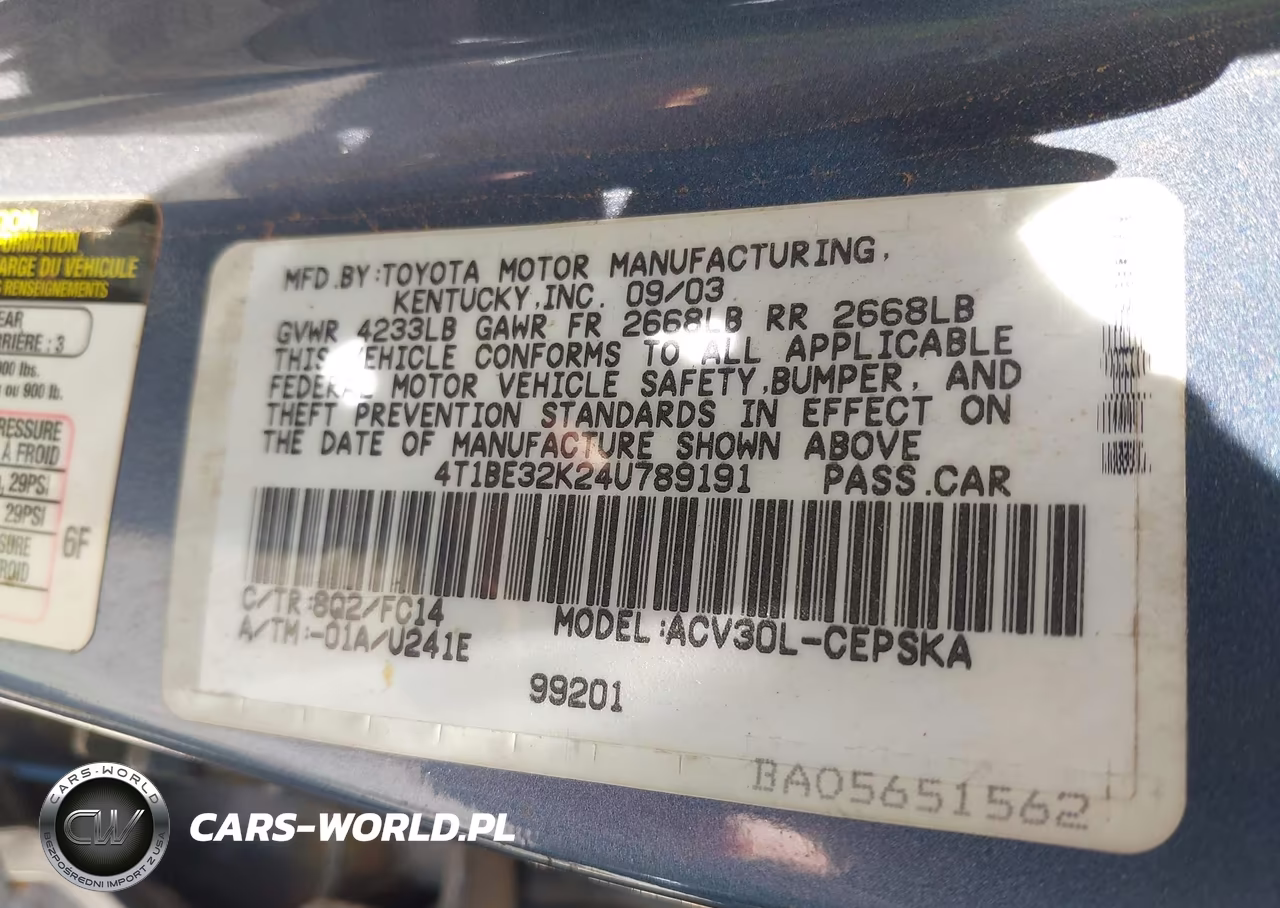 2004 Toyota Camry Se VIN:4T1BE32K24U789191 - 9