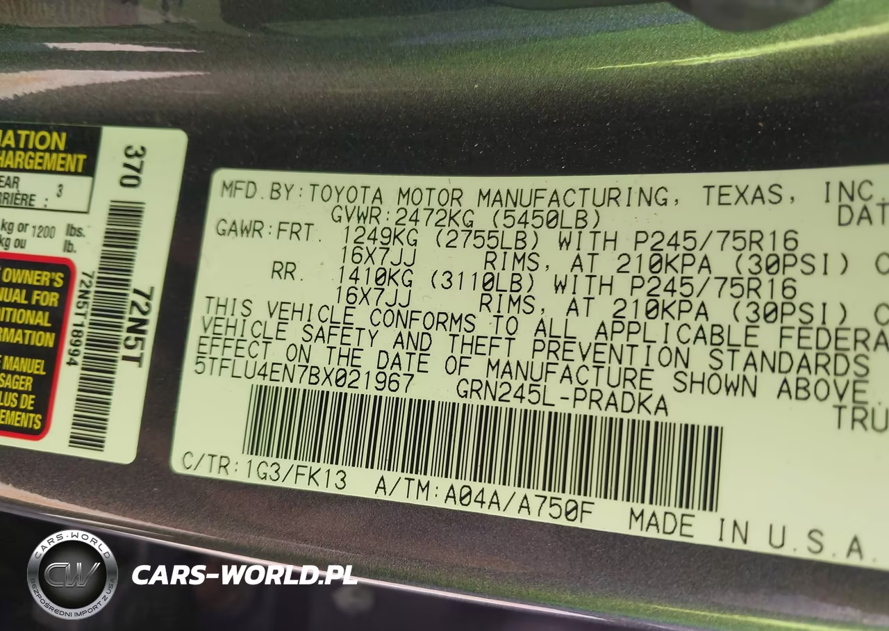 2011 Toyota Tacoma Base V6 VIN:5TFLU4EN7BX021967 - 9