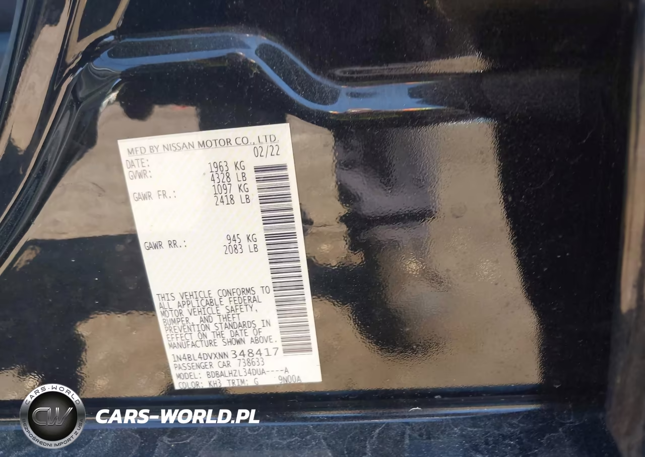 2022 Nissan Altima Sv Fwd VIN:1N4BL4DVXNN348417 - 9