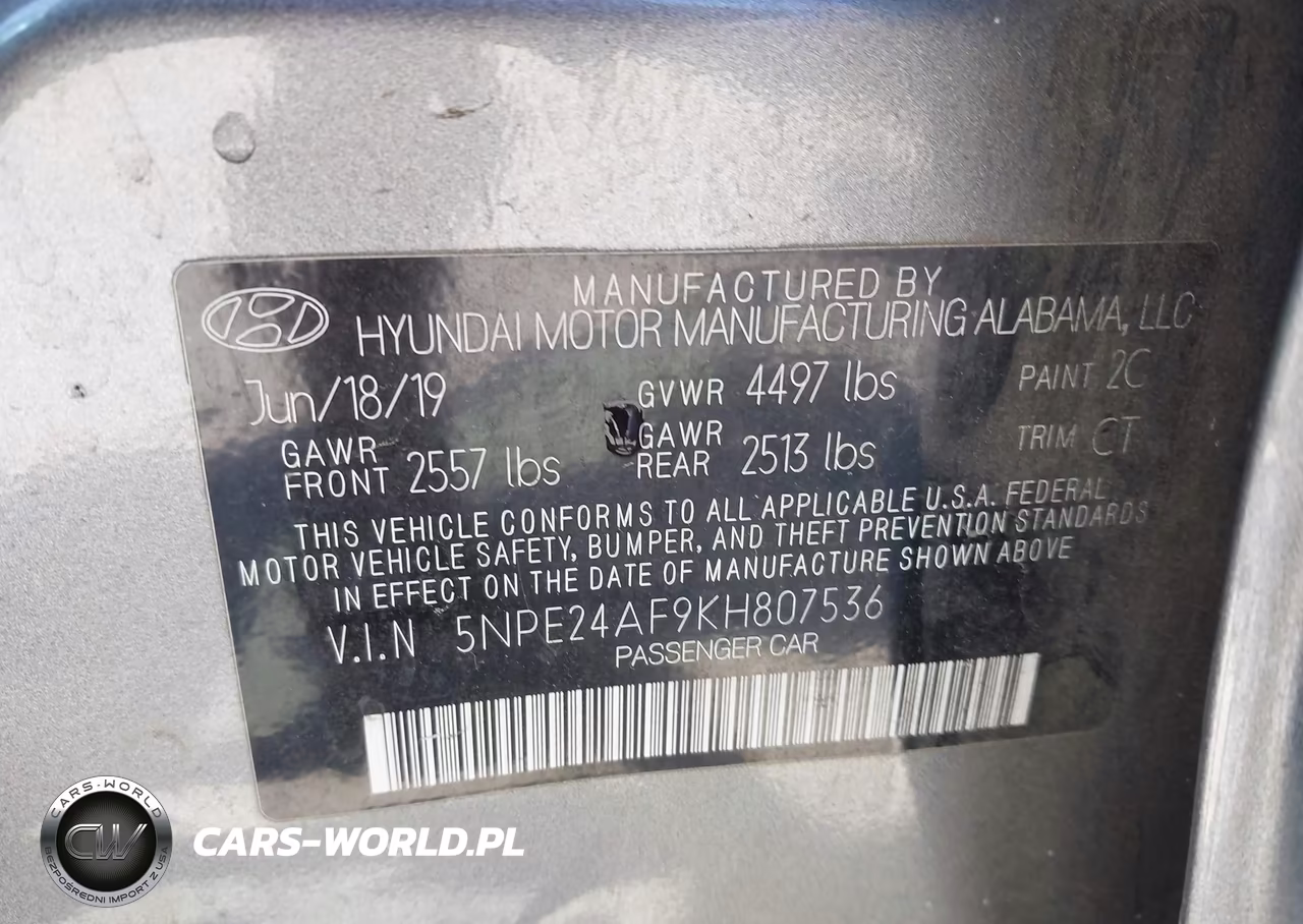2019 Hyundai Sonata Se VIN:5NPE24AF9KH807536 - 9