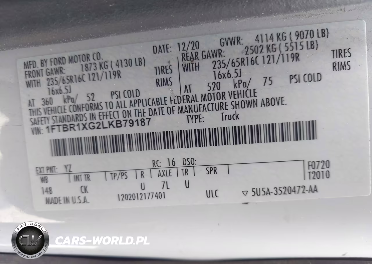 2020 Ford Transit VIN:1FTBR1XG2LKB79187 - 9