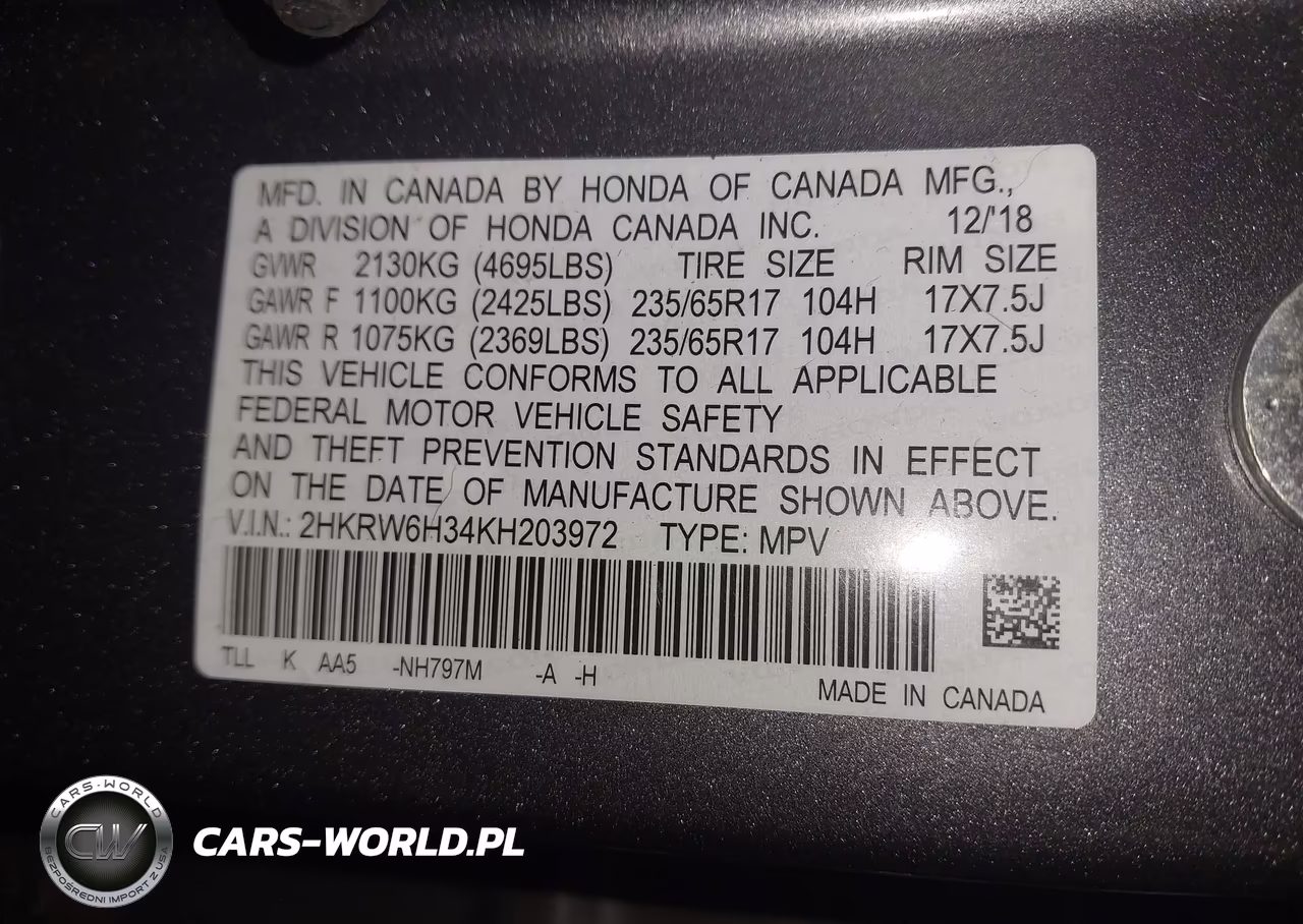 2019 Honda Cr-V Lx VIN:2HKRW6H34KH203972 - 9