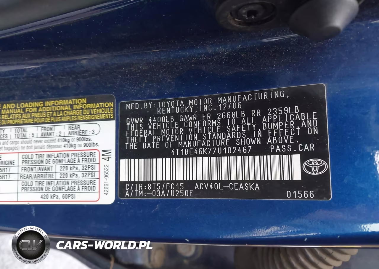 2007 Toyota Camry Se VIN:4T1BE46K77U102467 - 9
