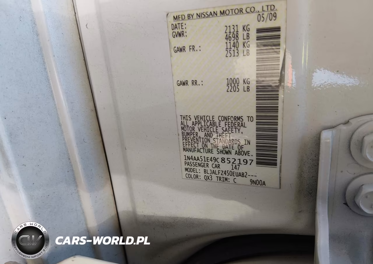 2009 Nissan Maxima 3.5 Sv VIN:1N4AA51E49C852197 - 9