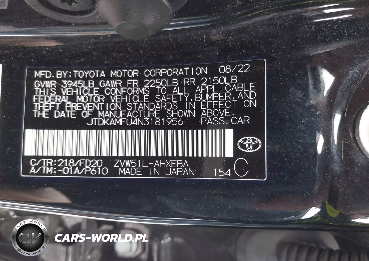 2022 Toyota Prius Le VIN:JTDKAMFU4N3181956 - 9
