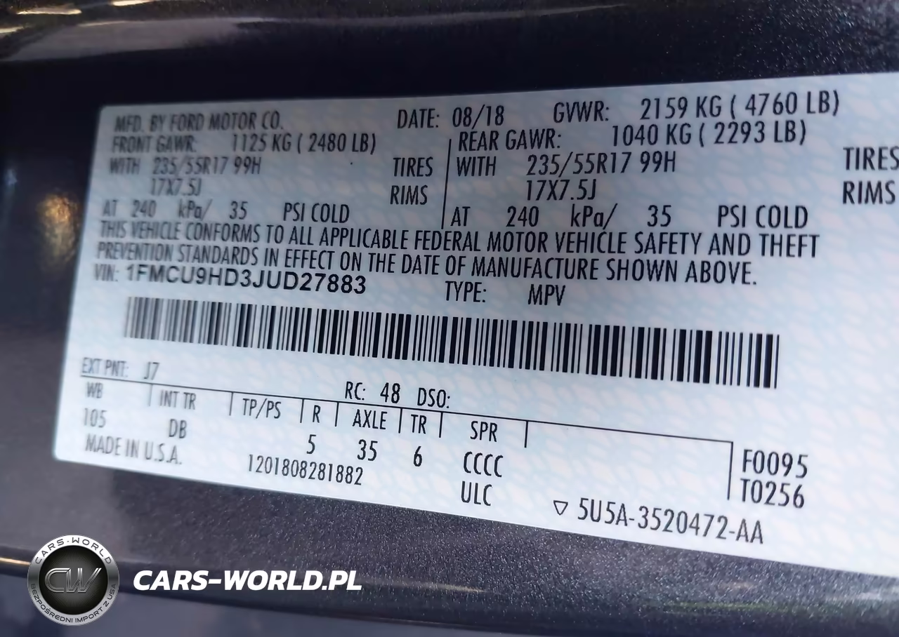 2018 Ford Escape Sel VIN:1FMCU9HD3JUD27883 - 9