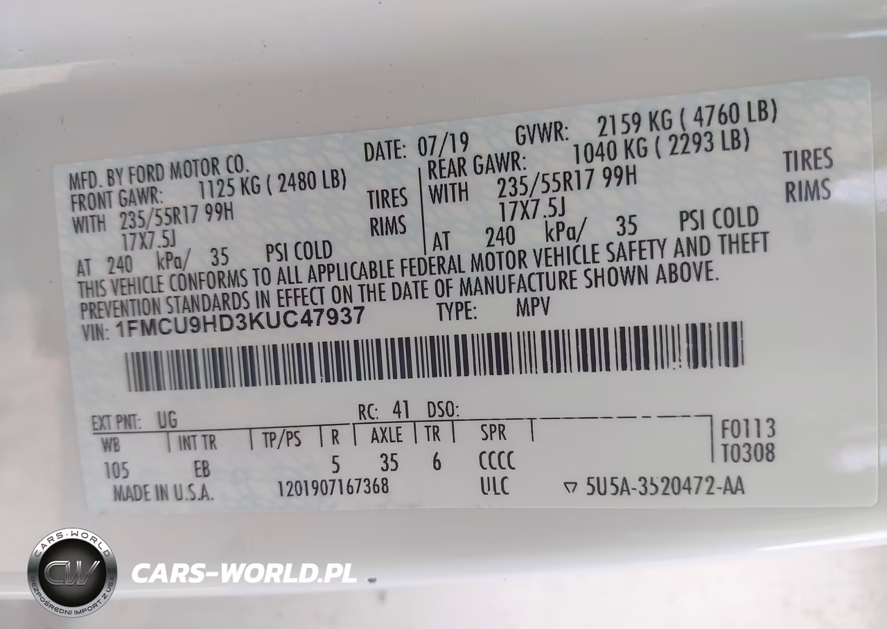2019 Ford Escape Sel VIN:1FMCU9HD3KUC47937 - 9