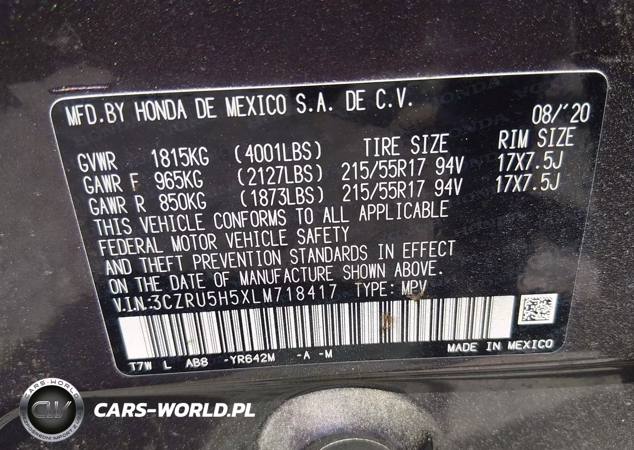 2020 Honda Hr-V 2Wd Ex VIN:3CZRU5H5XLM718417 - 9