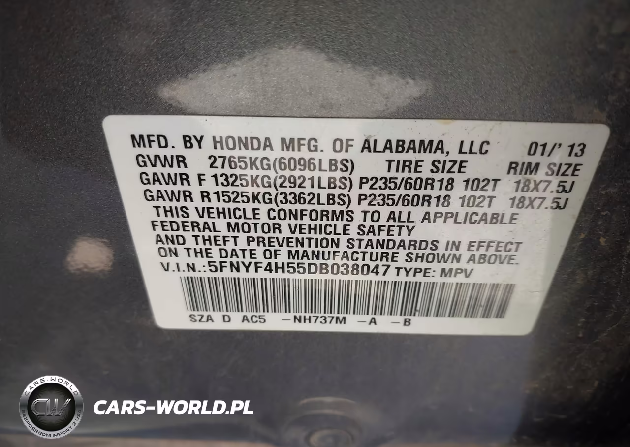 2013 Honda Pilot Ex-L VIN:5FNYF4H55DB038047 - 9