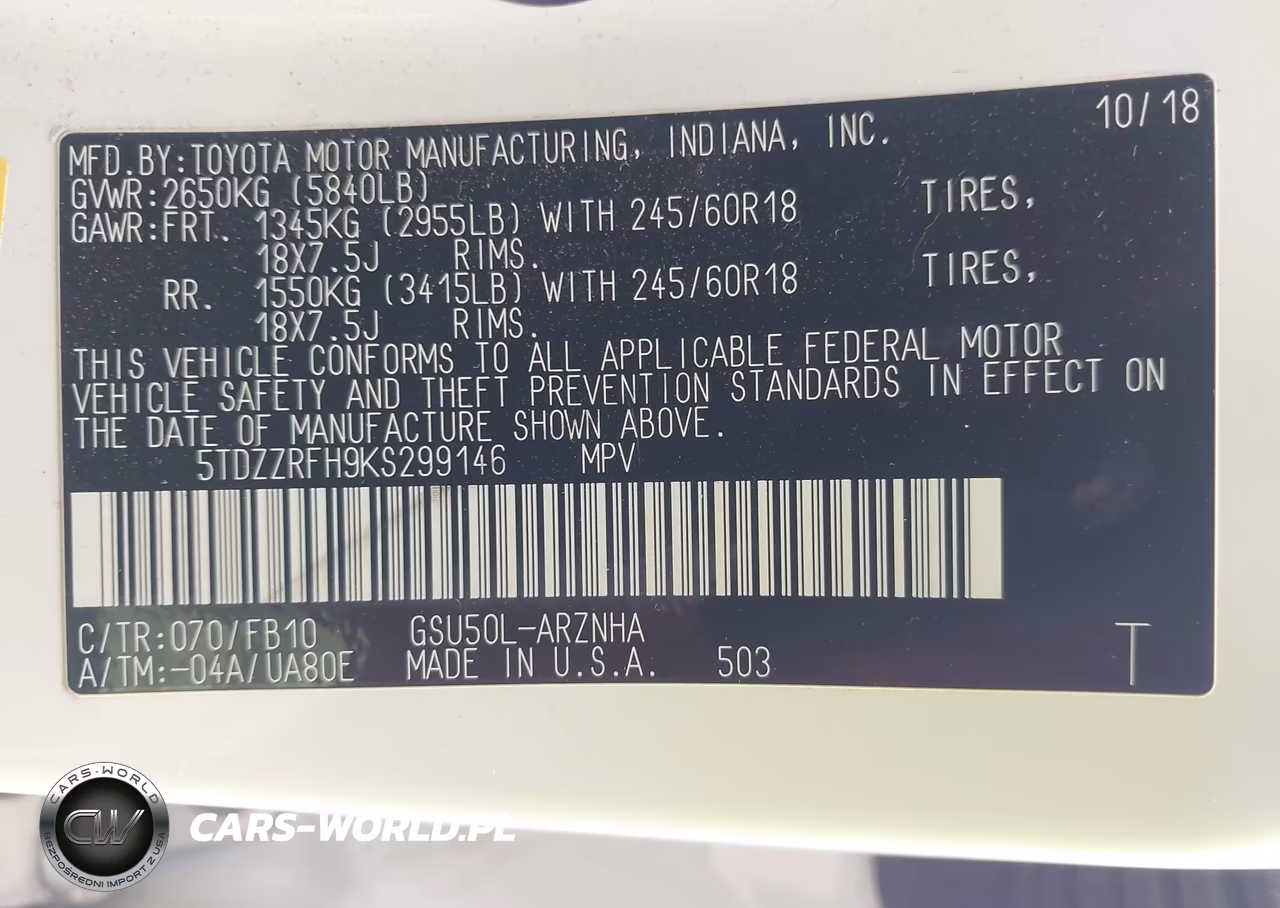 2019 Toyota Highlander Le VIN:5TDZZRFH9KS299146 - 9