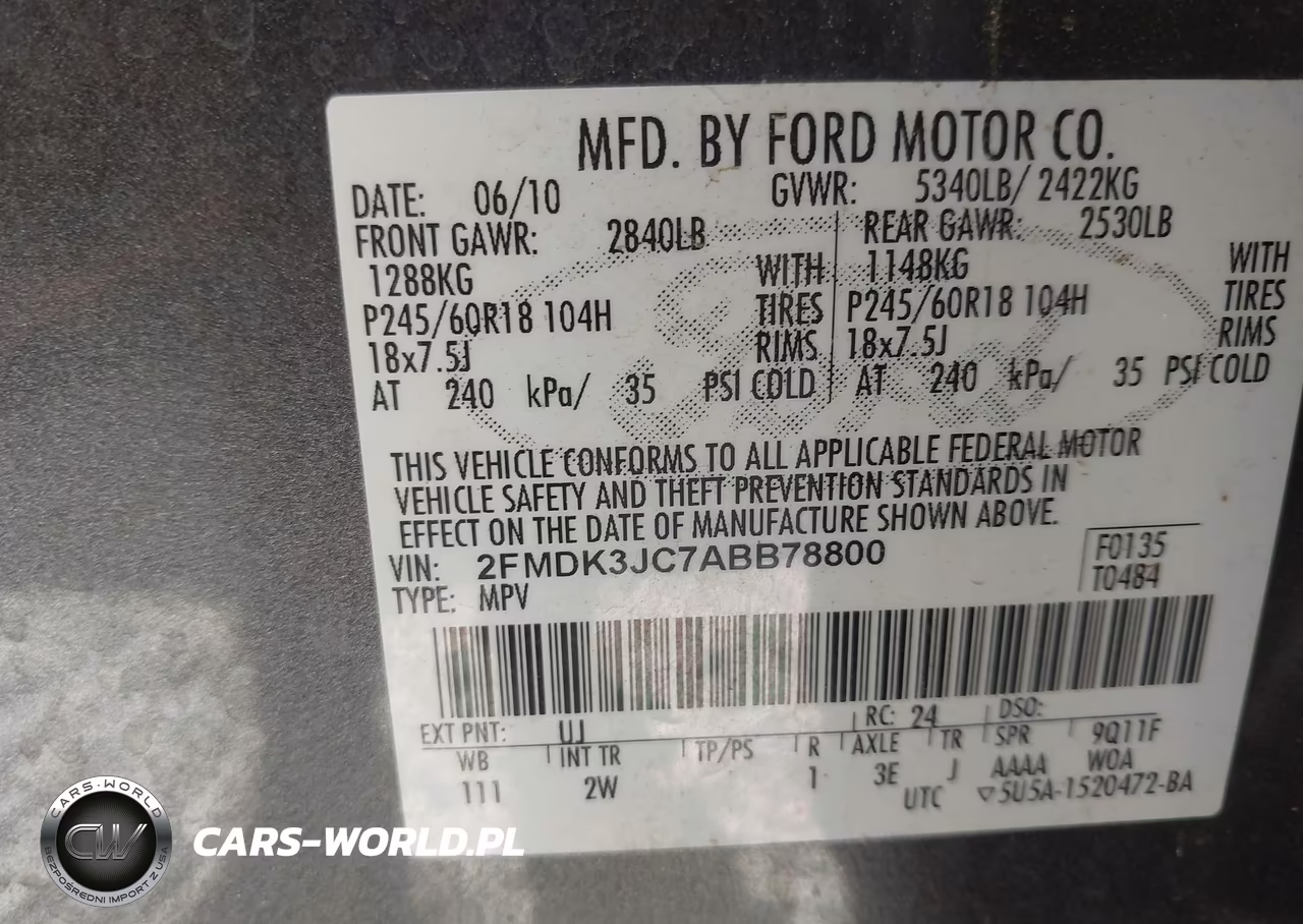 2010 Ford Edge Sel VIN:2FMDK3JC7ABB78800 - 9