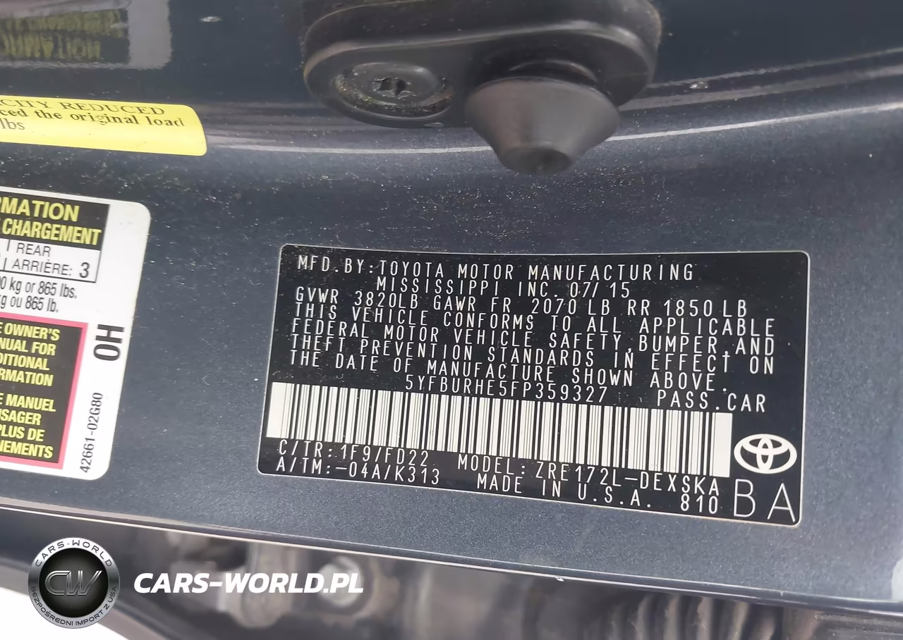 2015 Toyota Corolla S Plus VIN:5YFBURHE5FP359327 - 9