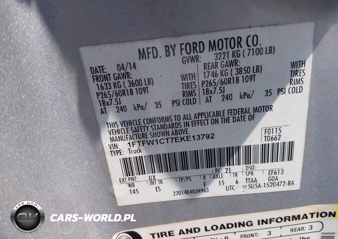 2014 Ford F-150 Lariat VIN:1FTFW1CT7EKE13792 - 9
