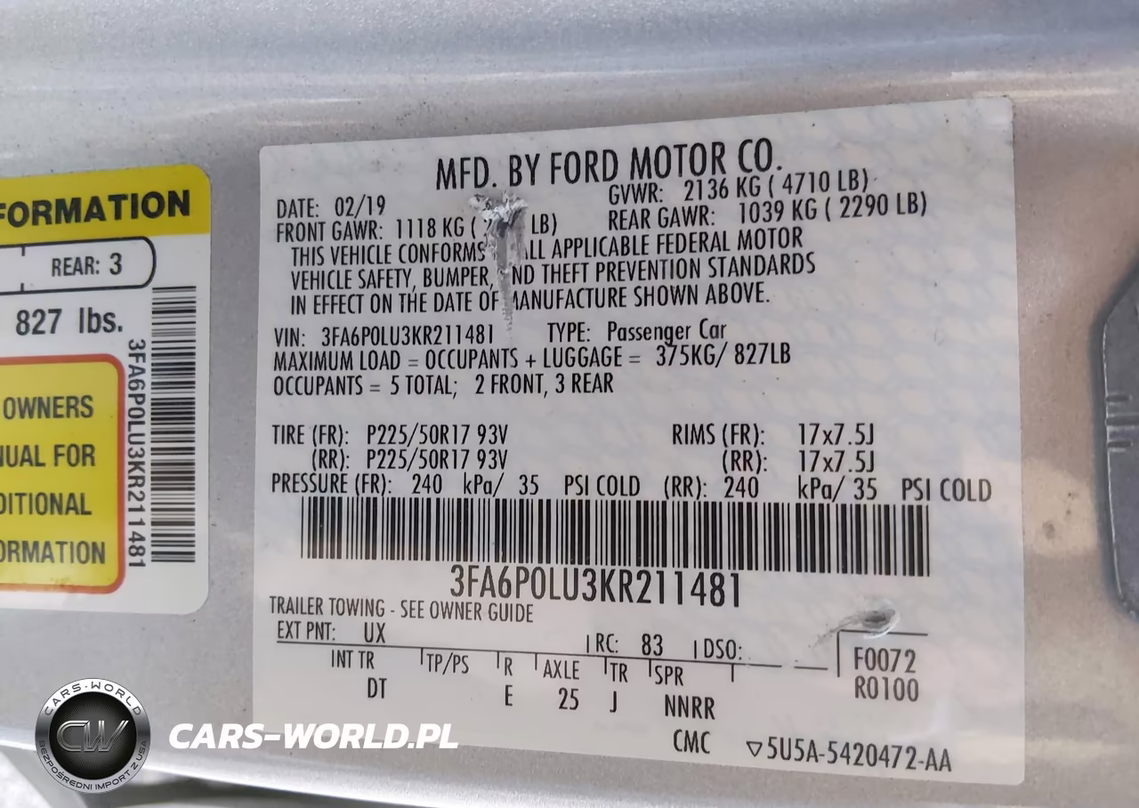 2019 Ford Fusion Hybrid Se VIN:3FA6P0LU3KR211481 - 9