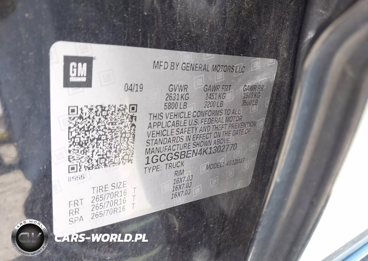 2019 Chevrolet Colorado Wt VIN:1GCGSBEN4K1302770 - 9