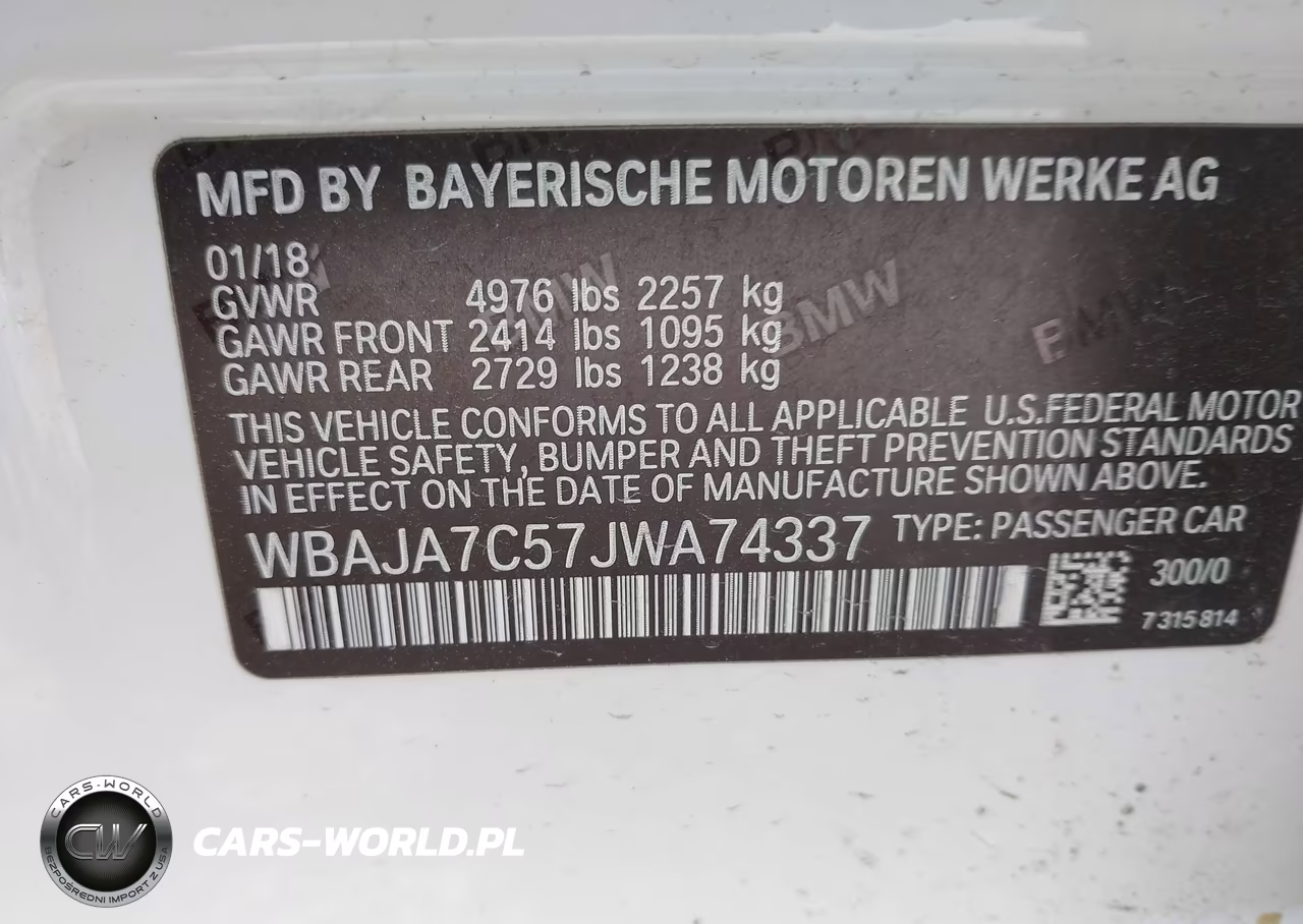 2018 BMW 530I xDrive VIN:WBAJA7C57JWA74337 - 9