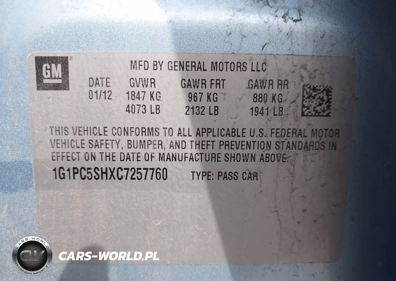 2012 Chevrolet Cruze Ls VIN:1G1PC5SHXC7257760 - 9