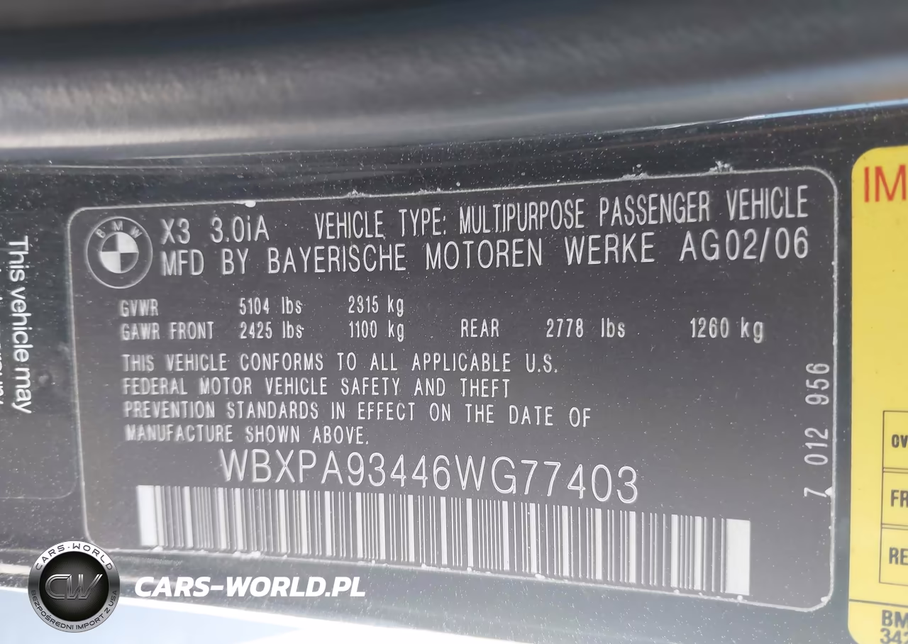 2006 BMW X3 3.0I VIN:WBXPA93446WG77403 - 9