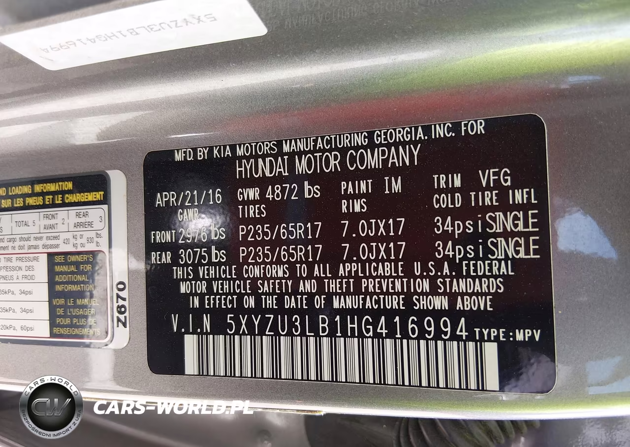 2017 Hyundai Santa Fe Sport 2.4L VIN:5XYZU3LB1HG416994 - 9