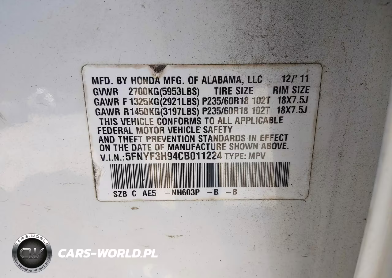 2012 Honda Pilot Touring VIN:5FNYF3H94CB011224 - 9