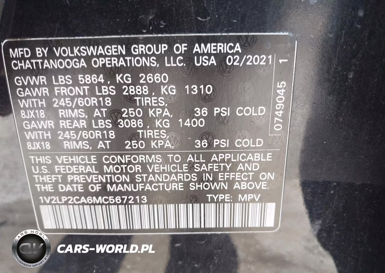 2021 Volkswagen Atlas 2.0T Se VIN:1V2LP2CA6MC567213 - 9