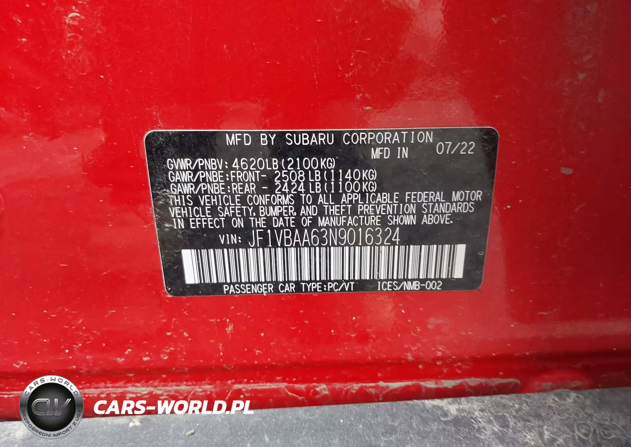2022 Subaru Wrx VIN:JF1VBAA63N9016324 - 9
