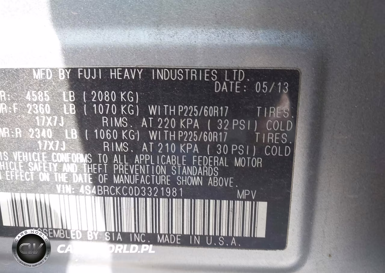 2013 Subaru Outback 2.5I Limited VIN:4S4BRCKC0D3321981 - 9