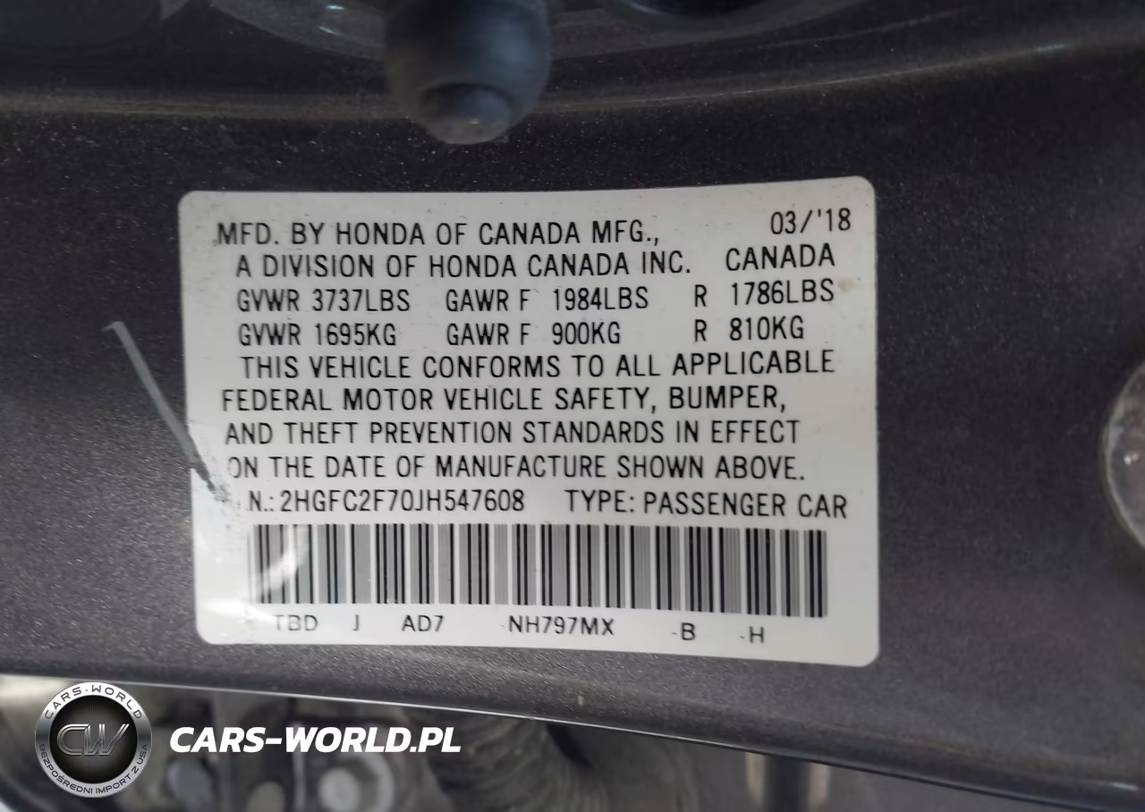 2018 Honda Civic Ex VIN:2HGFC2F70JH547608 - 9