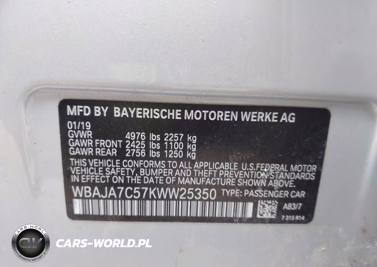2019 BMW 530I xDrive VIN:WBAJA7C57KWW25350 - 9