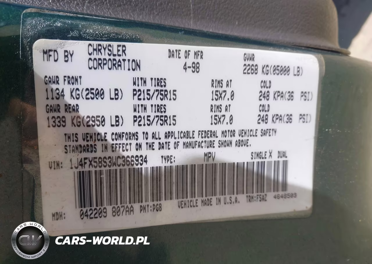 1998 Jeep Grand Cherokee Laredo VIN:1J4FX58S3WC366934 - 9