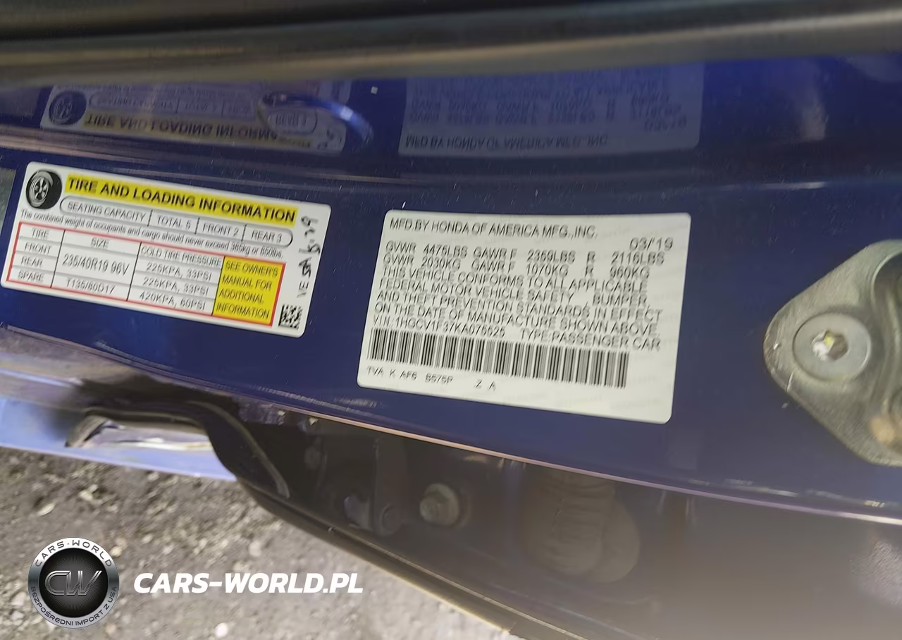 2019 Honda Accord Sport VIN:1HGCV1F37KA075525 - 9